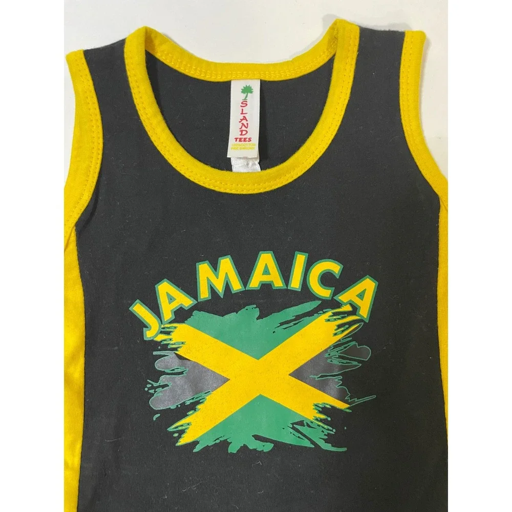 Island Tees Jamaica Tank Top Shorts Set Kids Small Black Yellow NWTO Graphic